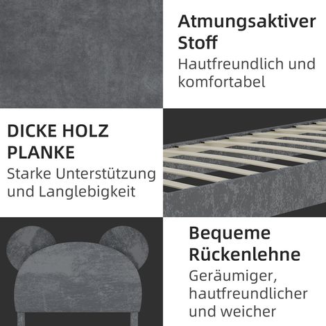 Lit moderne minimaliste rembourré 90×200cm gris,tête de lit cartoon douce,base basse sans rangement ni élévateur gaz,lit simple sans matelas (1/5)