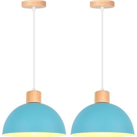 2PCS Lustre En Métal Vintage Suspension Luminaire Moderne Lampe À Suspension D'Intérieur Simple E27, Bleu Pour Restaurant Cuisine