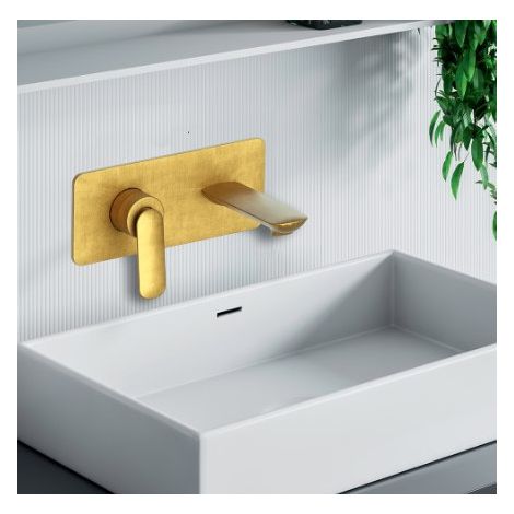 Façade mitigeur lavabo encastré avec bec de 185 mm Or Brossé - CRISTINA ONDYNA FL25696P (1/2)