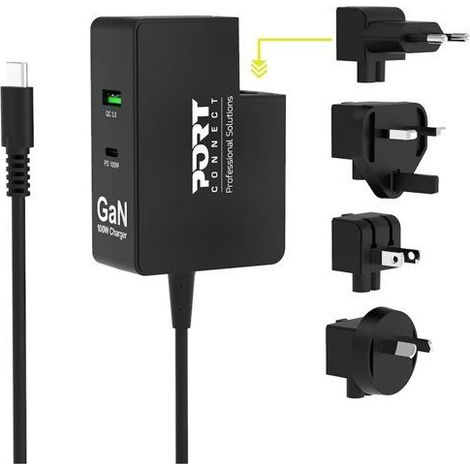 Chargeur mural PORT Designs GaN 100 W PD/QC 3 ports Noir (1/4)