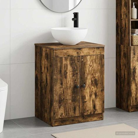 vidaXL Juego de muebles de baño Roble Ahumado Madera de ingeniería (1/5)