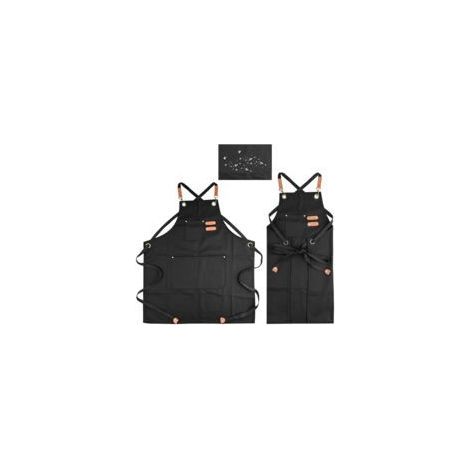 Tablier de cuisinier, Cuisine Tablier Imperméable Unisexe Tablier de Cuisine avec 3 Poches, Tabliers de Cuisine, Réglable Tabliers de Cuisine, Tablier de Cuisine, Tabliers de Toile, pour le Barbecue, (1/5)