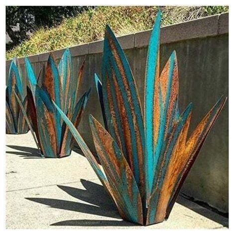 Agave-Metall-Gartenskulptur 55 cm – Antik-Eisen mit Rost-Finish – Dekoration für drinnen und draußen – Bunte Metallpflanze (1/3)