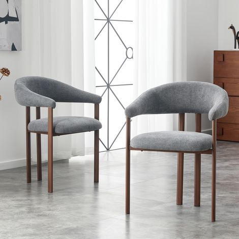 Ensemble 2 fauteuils tonneau confortables en tissu gris avec pieds métalliques style moderne salon salle à manger 60x57.5x80.5cm (1/5)