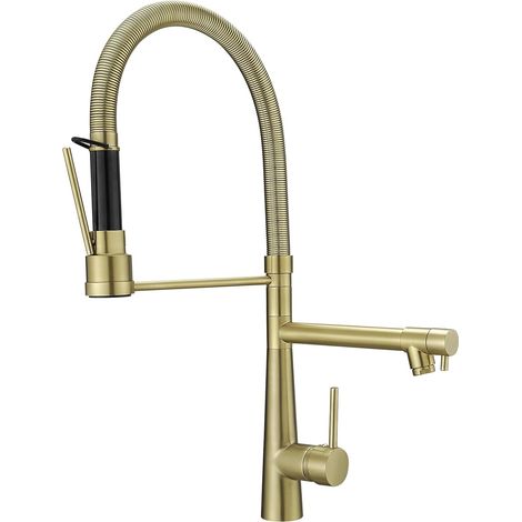 Robinet de cuisine à LED, douchette extensible avec blocage, pivotant à 360°, jet rétractable, haute pression, noir