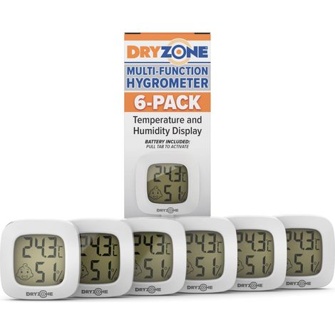 Dryzone Hygrometer Digital Thermometer for Home White x 6 Pack