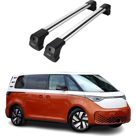 OMAC Dachträger Querträger kompatibel mit VW ID. Buzz 2022-2026 – 2 Stangen – Abschließbar – Aluminium Silber (1/5)