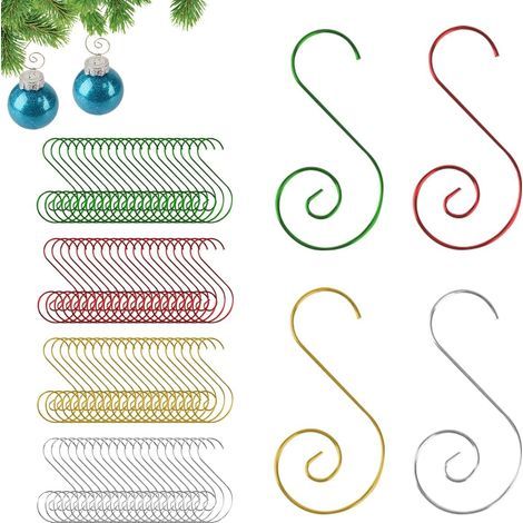 80-Piece Christmas Ball Hook Set, Christmas Ball Attachments, S-Shaped Metal Hooks, Christmas Tree Decorations - Gold/Red/Green/Silver (1/5)