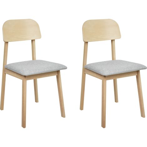 Conjunto de 2 sillas de comedor asiento de tela estructura de madera clara gris claro Scandia