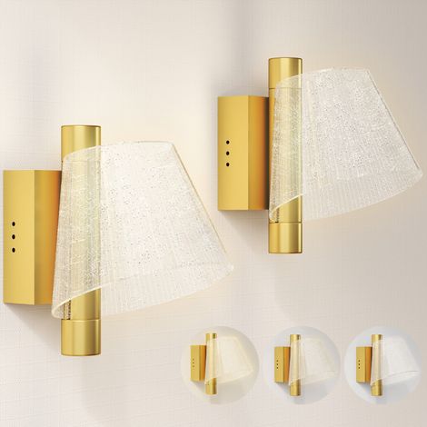 Led Wall Lamp 2 Pack, 5W Modern Indoor Starry Wall Light, Colour Temperature Adjustable 3000K/4000K/6500K, for Bedroom, Living Room, Hallway, Stairs, Gold Tone