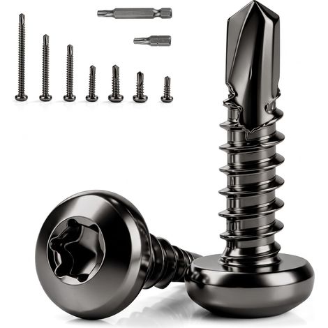 80 pièces de vis auto-taraudeuses Torx M4,2x38mm à tête ronde en acier inoxydable 410 avec tête en amande, vis auto-perceuses noires DIN 7504 pour toitures métalliques, meubles, acier, bois, tôles (1/5)