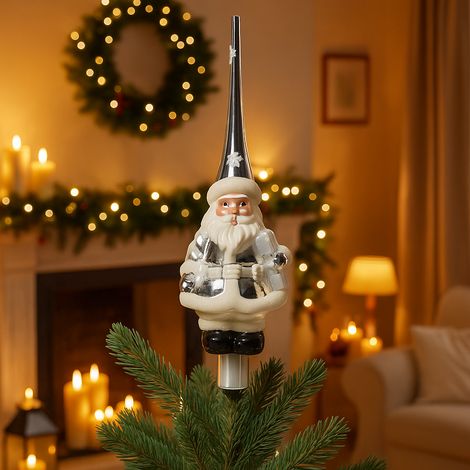 Puntale per albero di Natale bianco e argento da Ø 8 x h 28 cm -Pupazzo di Neve (1/5)