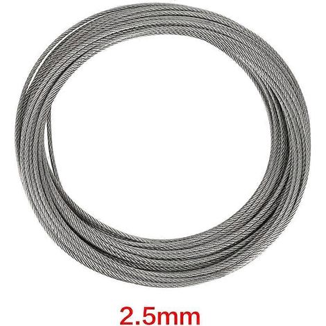 1 Stück 20 m langes Stahlseil aus Edelstahl 304, harter Stahldraht, 2,5 mm Durchmesser, für Angel- und Hebearbeiten