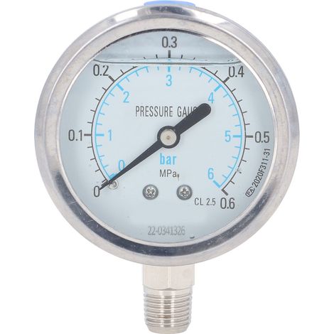 Vakuummeter 0–0,6 MPa, transparentes Zifferblatt, 2,5 mm Genauigkeit, 1/4-NPT-Anschluss, Edelstahlgehäuse (1/5)
