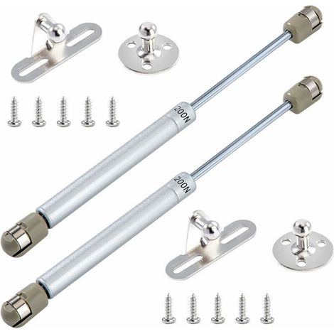 Vérins à Gaz 200N/20kg Hydraulique Ressort Charnières Amortisseurs à Gaz avec Vis pour Levage de Porte Armoire Meuble Cuisine Amortisseur Charniè Lot de 2 (Argent)