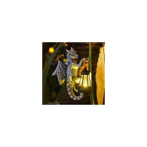 Statue Dragon sur Tronc d’Arbre Lampe Solaire Décorative pour Jardin, Terrasse, Balcon Décoration Extérieure Étanche avec LED Cadeau Amusant (1/5)