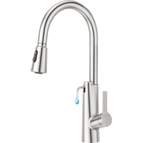 Robinet de Cuisine Distributeur de Savon Encastrable,Mitigeur Cuisine avec Douchette Extensible, Robinet Evier de Cuisine avec 3 Douchette Modes, Pivotant à 360°,Brossé (1/5)