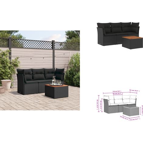 Salon de jardin 4 pcs avec coussins noir résine tressée - Salon De Jardin - Meuble Extérieur - Résine Tressée - Salon D'extérieur - Set De Jardin (1/3)