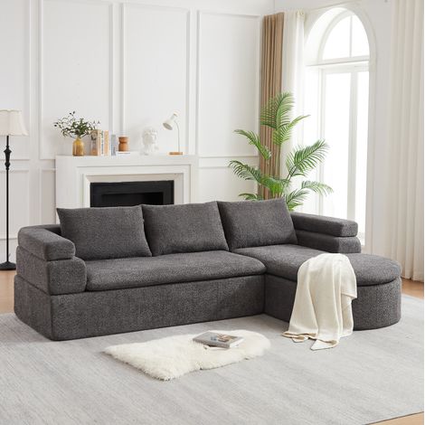Sofá de esquina en L con chaise longue de 3 plazas, chenilla antracita, 260 x 170 x 65 cm DESVIAE (1/5)