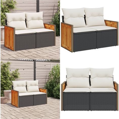 Gartensofa mit Kissen 2-Sitzer Schwarz Poly Rattan - Outdoor Möbel - Gartenmöbel - Gartensofa - 2-Sitzer Sofa - Rattan Sofa - Home & Living (1/5)
