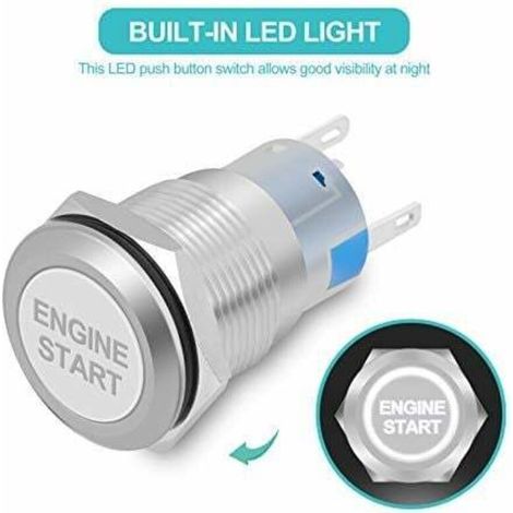 AIPERQ Jeffergarden Bouton poussoir de démarrage de moteur de voiture, étanche 12V, interrupteur d'allumage, démarreur, argent, acier inoxydable (1/3)