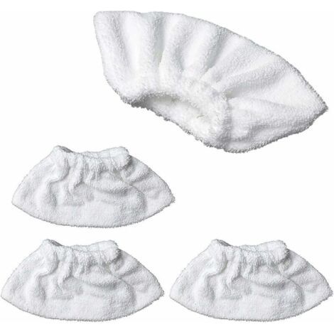 Juego de 4 paños de microfibra para limpiadores a vapor con boquilla manual, juego de paños de esponja, funda de rizo de algodón, compatible con la mayoría de los limpiadores a vapor (Blanco) (1/4)