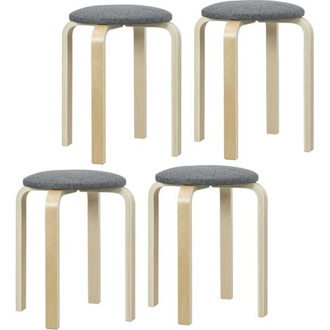 Polsterhocker im 4er-Set, stapelbar, lackierte Oberfläche, Holzbeine, Grau