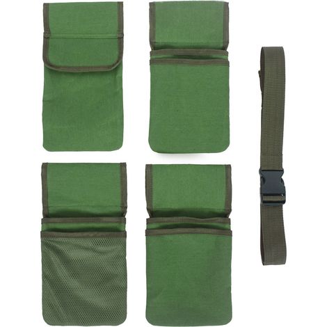 Bolsa de jardinería con bolsillos extraíbles, fabricada en lona impermeable, tamaño 29 x 15 cm, correa de 125 cm – 1 unidad, verde o gris (1/4)
