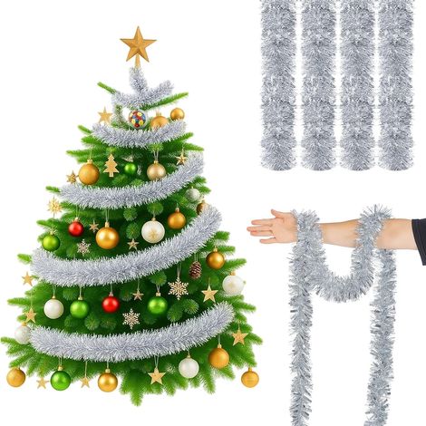 Trintion 32.8ft Christmas Tinsel Garland Thick Metallic Foil Decoration for Xmas Tree, Fireplace, Stair Railing, Party, Holiday Décor (White) (1/5)