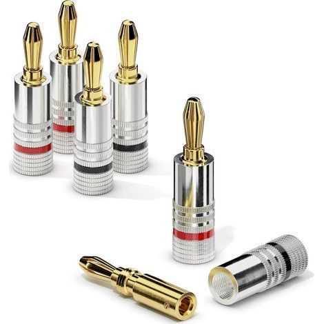 Lot De 4 Fiches Bananes, Plaqué Or 24 Carats, Câble 6 Mm², Code Couleur, Système Hifi (1/5)