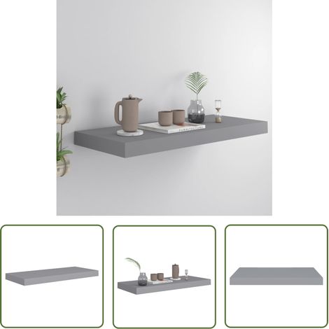 The Living Store Schweberegal Grau 60x23,5x3,8 cm MDF - Schweberegal - Wandregal - Regal Grau - Wohnwandgestaltung - Dekorationsschrank (1/5)