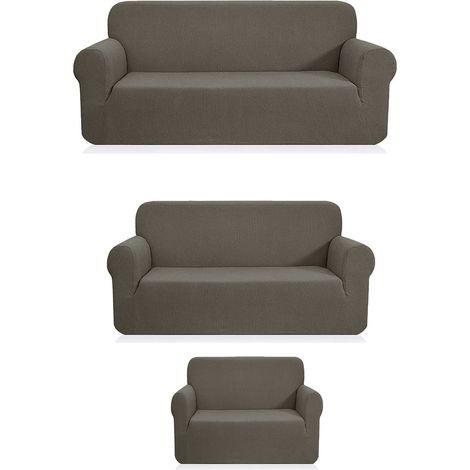 Ensemble canapé + Causeuse + Housse de Chaise Gris Clair élastique Spandex Extensible (1/3)