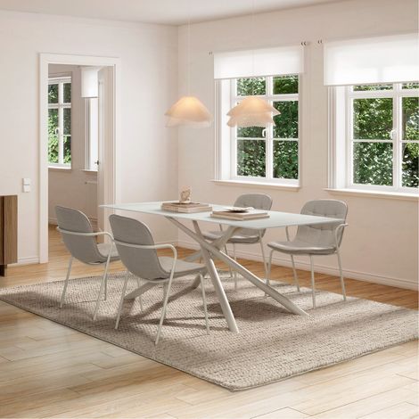 Table rectangle + 4 chaises tissu beige pieds métal crème - AXELLE (1/5)