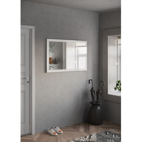 Specchio da ingresso design, 110x68 cm, collezione KEY, contorno bianco lucido laccato