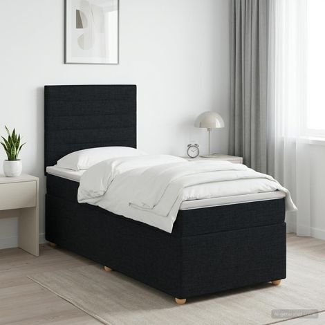 vidaXL Cama box spring con colchón Negro 100 x 200 cm Tela (1/5)