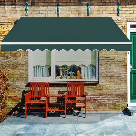 Store Banne à Manivelle 4 x 25 m Auvent de Terrasse Rétractable Toile en Polyester Manivelle Manuelle Cadre en Aluminium Robuste Vert (1/3)