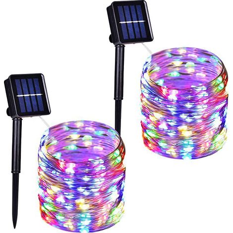 Guirlande Guinguette Solaire Multicolore, Lot de 2, 22 M 200 LED, 8 Modes, Étanche, Lumière Extérieure pour Terrasse, Cour, Balcon, Fête de Mariage et Noël (1/5)