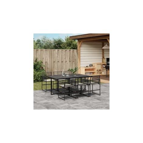 Ensemble à manger de jardin coussins 7 pcs noir résine tressée (1/5)
