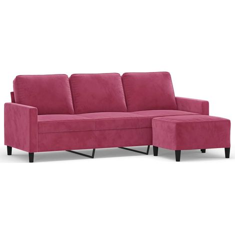 Canapé  Sofa à 3 places et repose-pieds Rouge bordeaux 180 cm Velours