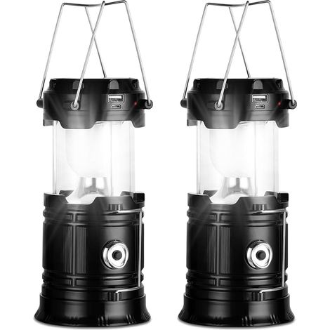 Lanterne Solaire de Camping, Lot de 2 de Lampe Torche pour Eclairage Extéieur, Portable Lampe de Camping Imperméables IP54, pour Camping,Excursions, Secours, Pêche, Cave