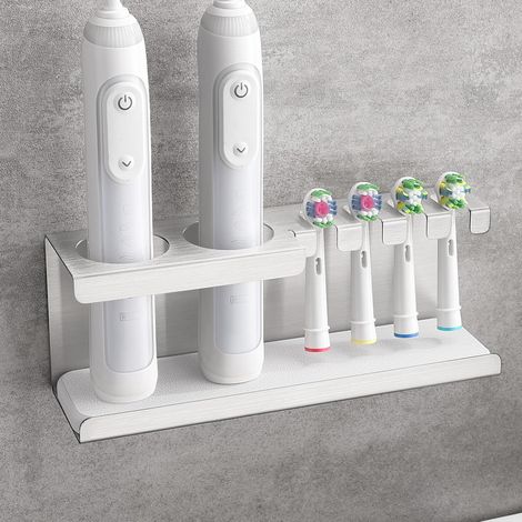 Electric Toothbrush Holder, Stainless Steel Toothbrush Holder, Wall Mounted Adhesive Toothbrush Holder, Silver Toothbrush Holder, No Drilling Required (1/5)