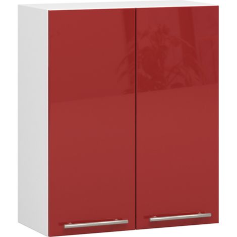 Meuble de cuisine haut AKORD W60 OLIWIA modulable Blanc 60 cm 2 portes façade Rouge Brillante 2 étagères 60x30x72 cm (1/5)