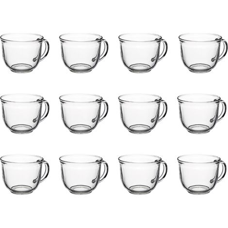 Tazza in vetro con manico LEO 480 ml, grande tazza in vetro trasparente liscia, set da 12 pezzi