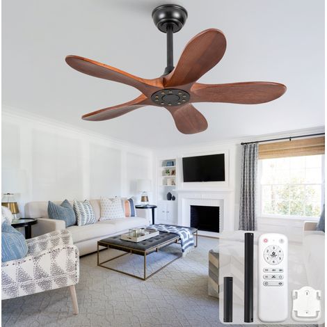 Ventilateur de plafond 91 cm sans éclairage, 5 pales en bois massif, moteur réversible silencieux, 6 vitesses (1/5)