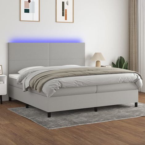 Lit Adulte - Sommier tapissier matelas et LED - Ensemble de lit tapissier - Chambre Intérieur - Gris clair 200x200 cm Tissu XJDT411206 (1/5)