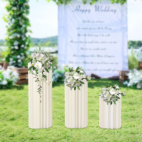 3 pièces Jardinière en carton + panneau en PVC 40cm 60cm 80cm 3 pièces Centre de table de mariage Vase en carton avec disques en acrylique, présentoir sur pied (1/5)