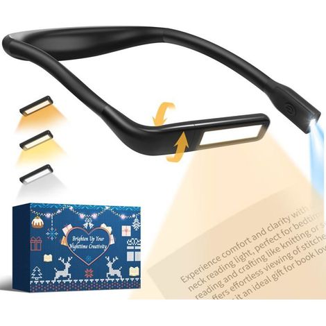Liseuse Lampe de Lecture de Cou - Rechargeable Lampe Lecture au Lit, 3 Couleurs Liseuse LED Flexible Lampe Tour de Cou,Noir (1/5)