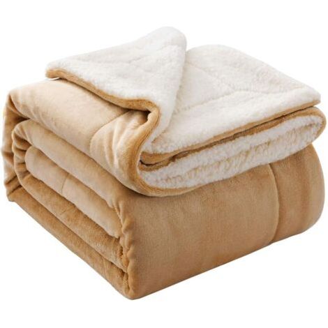 Couverture réversible en flanelle Sherpa ultra douce et légère en microfibre polaire pour lit/canapé (50"x60", beige)