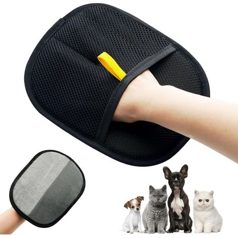 Gant de toilettage double face pour animaux de compagnie, gants d'épilation d'animaux pour chien et chat, gants d'épilation réutilisables pour le lavage, le démêlage et le toilettage(Noir,20cmx14cm) (1/5)
