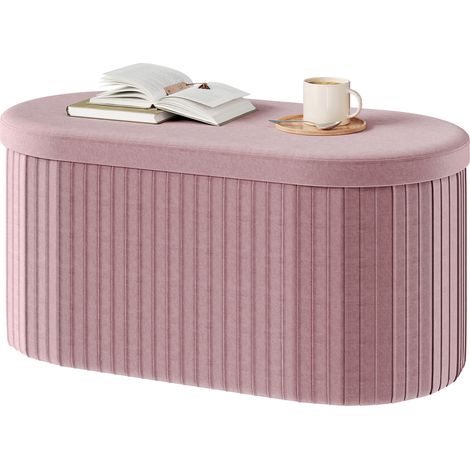 Woltu – Banc de rangement pliable en velours – Coffre de 76L – Dimensions 76x38x38 cm – Couvercle amovible – Rose clair (1/5)